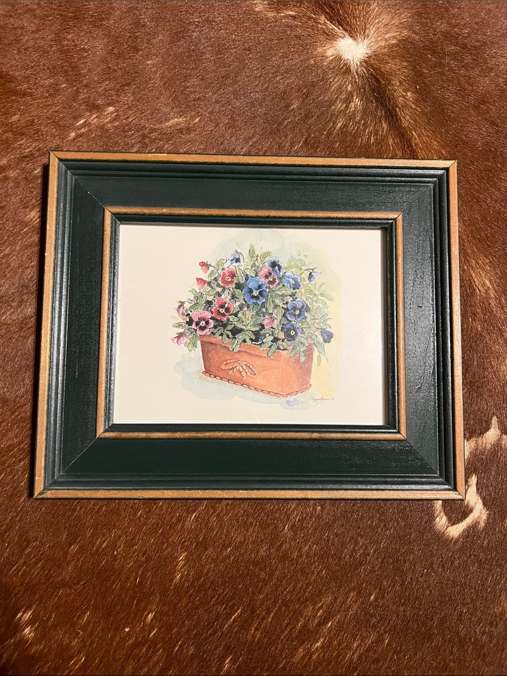 Peggy Abrams American Artist Signed Pansy Print Framed